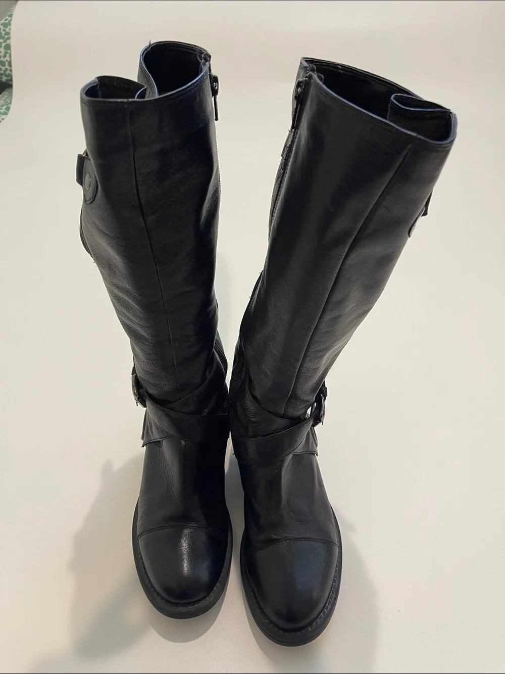 Aldo Women's Black Knee Leather Boots with Buckle Detail